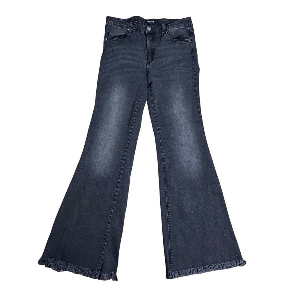 Black Label Womens Black Flare Jeans Size 30 Raw Hem Bell Bottom Flare